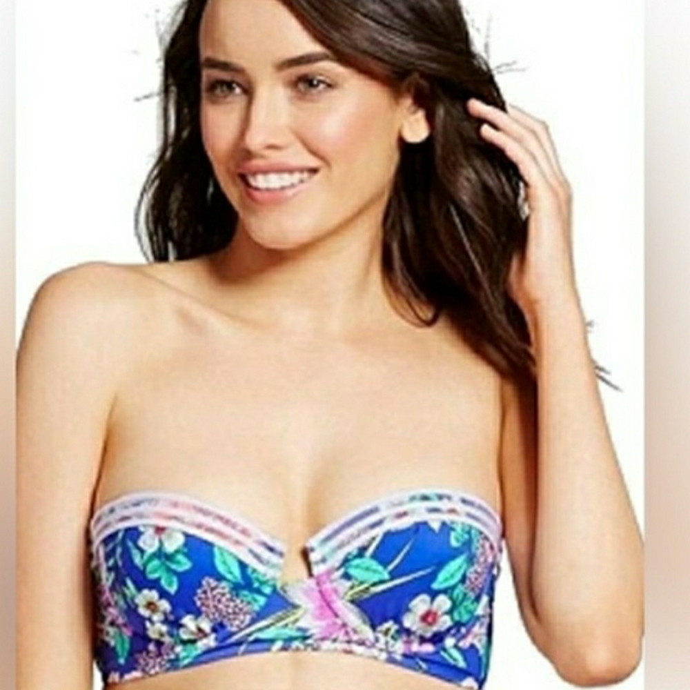 Shade & Shore Floral Underwire Bikini Top 34C Blue Pink Floral Removable Straps